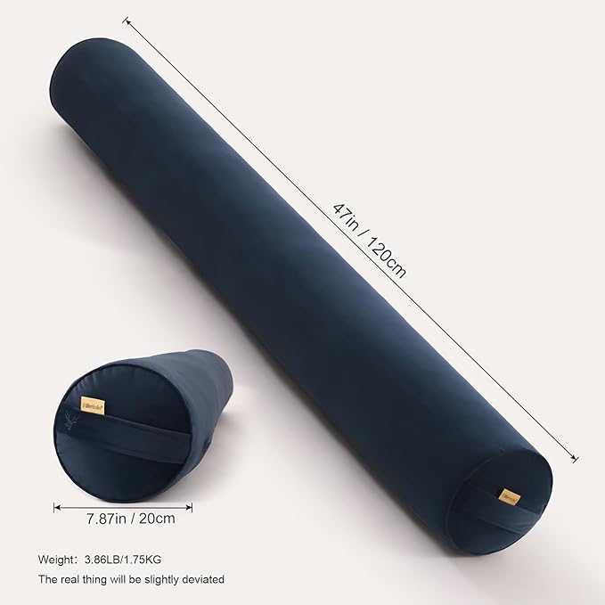 Bolster Pillow for Bed – Long Round Body Pillow for Adults, Cuddle Pillow for Sleeping, Full-Length Support,47 x 7.87 Inches,Teal Blue
