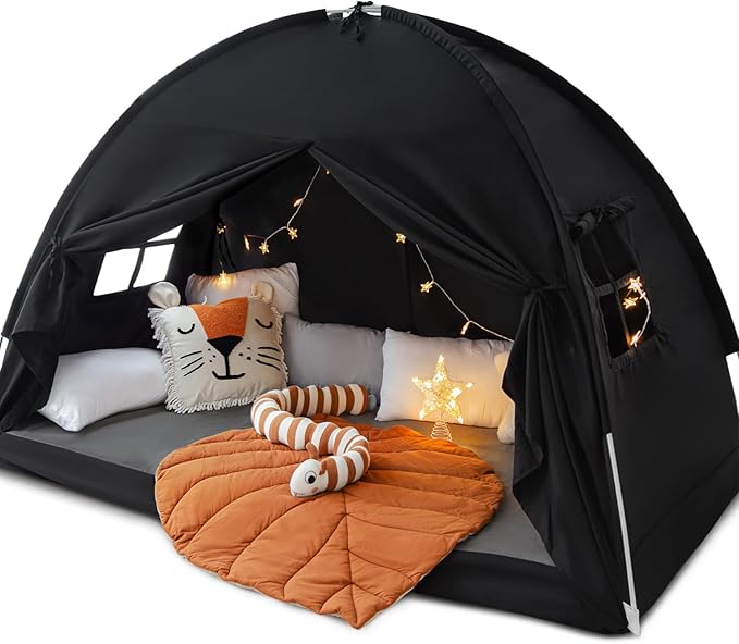 Sherilyn Full Size Bed Canopy Toddler Bunk Bed Tents Dream Tent on Bed Privacy Space Blackout Kids Sleeping Tents Indoor Floor Portable Drafty Playhouse for Boys Girl Birthday House Gift