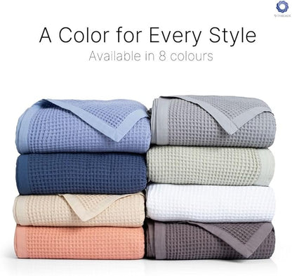 GOTS Certified Organic Cotton Waffle Weave Cozy Throw Blanket for Twin Bed & Couch - 66"X90", Modern Home Decor - Powder Blue