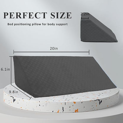 Bed Wedge Pillow for Side Sleeping Sponge Filled Body Positioning Triangle Pillow Suitable for Pregnancy and Surgery Prevent Bed Sore for Leg and Back Support with Pillow Case (Gray)