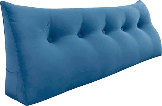 11 lbs Thickened Queen Headboard Pillow for Sitting Up in Bed, Back Support Reading Pillow with Side Pocket and Velvet Removable Cover, Triangular Large Wedge Headboard Pillow