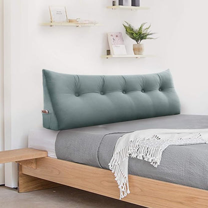 Johnear Wedge Headboard Large Bolster Pillow Reading Pillows for Sitting in Bed Adult， Velvet Triangular Cushion Backrest Lumbar Back Support Upholstered Daybed Sit Up Book Pillows（Lightgray, Queen）