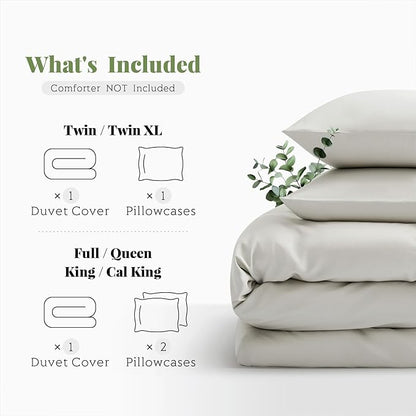 Tencel Duvet Cover Set, Full/Queen Size Cooling Duvet Cover for Hot Sleepers, 100% Eucalyptus Lyocell, 3 Pieces, 1 Zipper Closure Duvet Cover (90" x 90") and 2 Pillowcases (20" x 30") - Sand