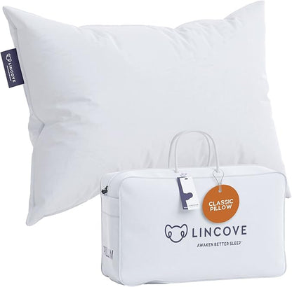 Lincove Down and Feather Luxury Hotel Collection Bed Pillows for Sleeping Made in The USA - 100% Cotton Shell, 600 Thread Count - Soft Hypoallergenic (Queen Size, Pack of 1)