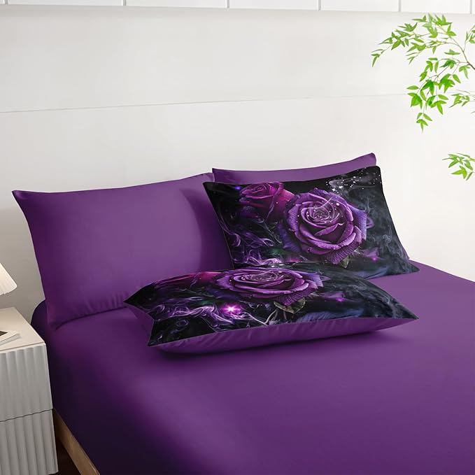 Rose Comforter Set 7 Piece King Size Bed in A Bag,Flowers Bedding for Room Decor,Soft Rose Bedding with Fitted Sheet,Flat Sheet, Pillowcases & Shams