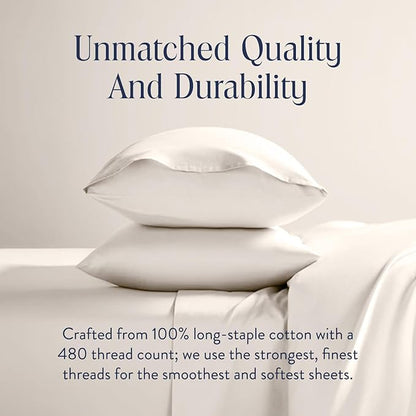 Brooklinen Luxury Sateen Duvet Cover - 100% Cotton, King/California King Size in Cream with Extra-Long Corner Ties and Button Closure - Best King/Cali King Duvet Covers
