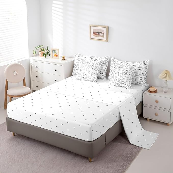 Feelyou Dinosaur Comforter Set With Sheets 7 piece Queen Size 3D Digital Print Bedding Set Jungle Dino Bed in a Bag Wild Animal Black and White Bed Set with Comforter,Sheets,Pillowcases,Cushion Covers