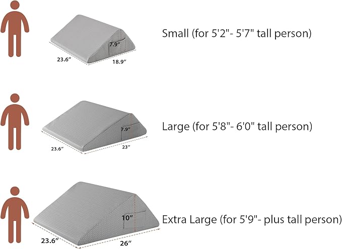 Knee Wedge Pillow, Memory Foam Leg Pillow Bed Wedge for Sleeping, Post Surgery Triangle Pillow for Knee Support, Leg Elevation, Hip Back Pain Relief (23.6" x 23" x 7.9", Large Size, Grey)