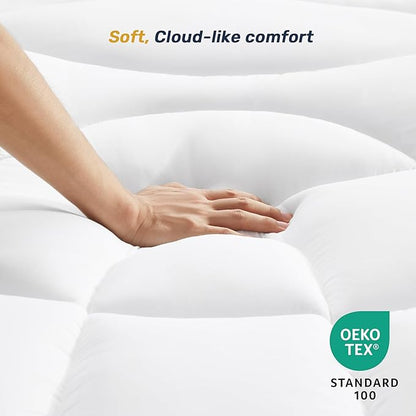 Unikome Twin XL Mattress Pad Waterproof - Soft Mattress Topper for College Dorm Room Essentials, Certified for Safer Chemicals, Noiseless and Machine Washable (White, 39x80)