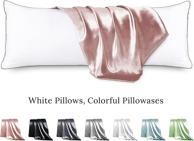 HUXMEYSON Body Pillow with Satin Pillowcase, Body Pillow for Adults, Removable Cover, Pink (20"x54")