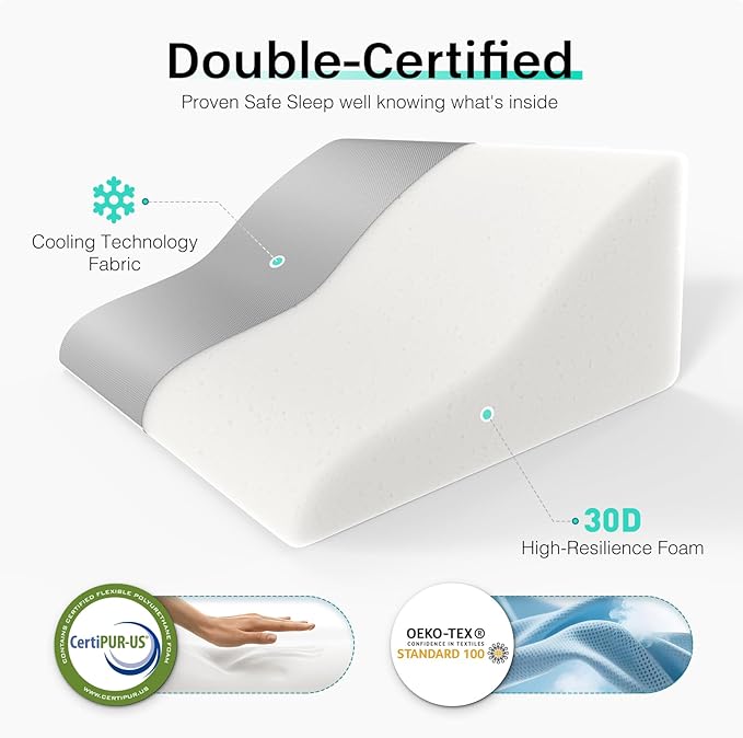 [2025 New S-Ergonomic Memory Foam Wedge Pillow for Sleep Apnea, Sleeping, Acid Reflux Relief, Snoring, Dual Sided Cooling & Warm Fabric Triangle Pillow Wedge for After Surgery, Back - Gray