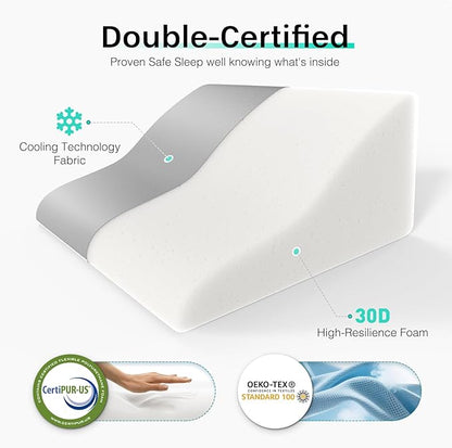 [2025 New S-Ergonomic Memory Foam Wedge Pillow for Sleep Apnea, Sleeping, Acid Reflux Relief, Snoring, Dual Sided Cooling & Warm Fabric Triangle Pillow Wedge for After Surgery, Back - Gray