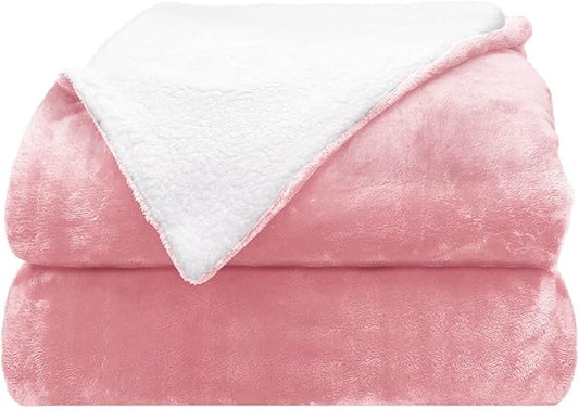 Comfort Lab Reversible Flannel Sherpa Throw Blanket - Elegant Fluffy Throw Blankets for Couch and Home Decor - Anti Pilling Non Shedding Cozy & Warm Fleece Throws - Kids/Pet (40" x 50") - Blush