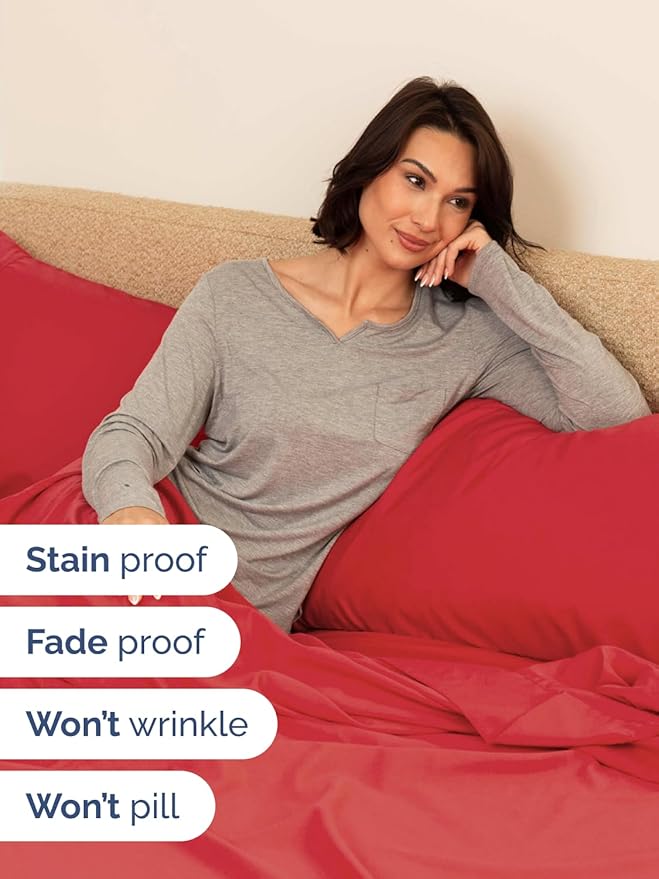 Extra Deep Cal King Sheet Set - 6 Piece Breathable & Cooling Sheets - Hotel Luxury Bed Sheets Set - Easy & Secure Fit - Soft, Wrinkle Free & Comfy Sheets Set - Red Sheet Set with Extra Deep Pockets