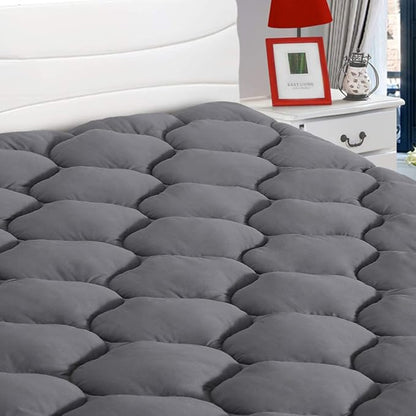 LEISURE TOWN Queen Mattress Pad Fitted Quilted Cotton Mattress Cover Cooling Soft Pillow Top Mattress Topper with Down Alternative Filling Mattress Protector with 8-21 Deep Pocket (60x80 Inche Grey)