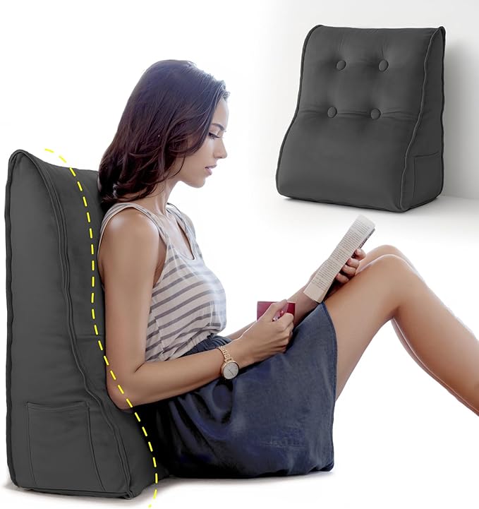 Daneey Reading Pillow for Bed Adult, Back Support Pillow for Bed, Sit Up Pillow Backrest Velvet, Black, 20 * 9 * 22IN