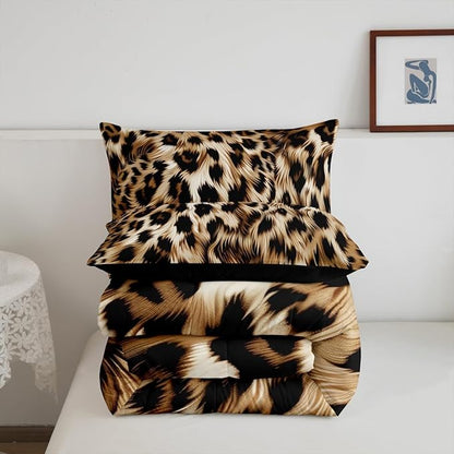 Feelyou Leopard Print Comforter Set - Cheetah Print Bedding Set for Kids - 1 Comforter Set with 2 Pillowcases - Queen Size
