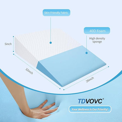 Wedge Pillow 5in Bed Wedge Pillow for Sleeping, Snoring, Back Support, After Surgery, Triangle Pillow, with Washable Cover, White