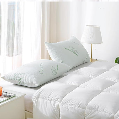 Memory Foam Pillows Queen Size set of 2, Shredded Memory Foam Bed Pillow for Sleeping, Adjustable Fluffy Pillow with Cooling Breathable Cover for All Sleepers, Hotel Quality Rest Pillow Queen 2 Pack