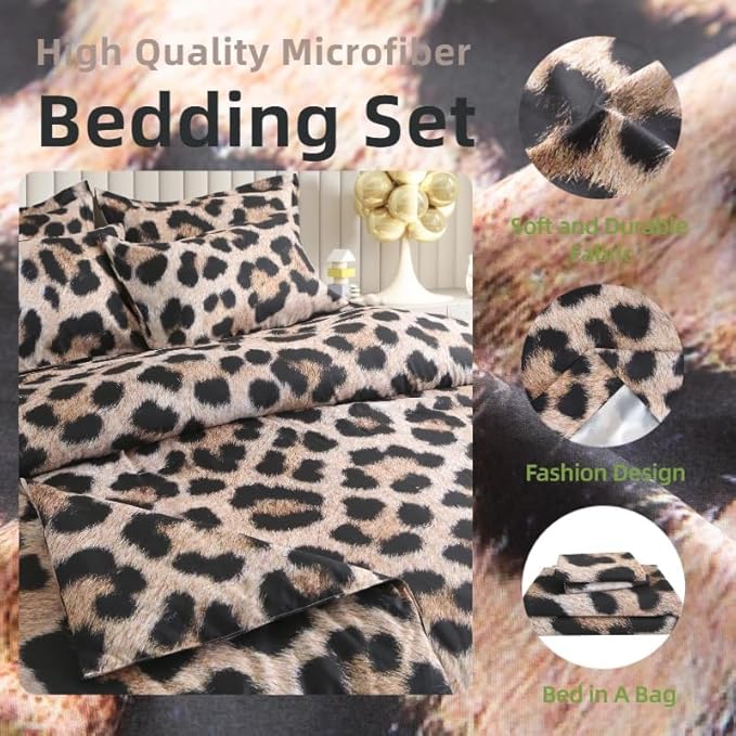SDY 7PCS Leopard Bedding Set Queen,Animal Print Bedding for Kids, Toddler, Girls, Boys with Cheetah Comforter Set and Cheetah Sheets（no Velvet, just Velvet Look）