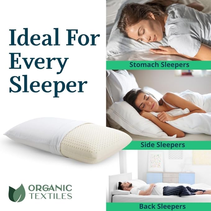 OrganicTextiles Talalay Latex Pillow with Organic Cotton Cover (King Size, Firm), GOTS Certified, Bed Pillow for Sleeping, Neck Pain Relief Help, Head Support, for Side Back Stomach Sleeper