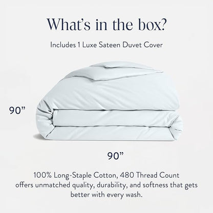 Brooklinen Luxury Sateen Duvet Cover - 100% Cotton, Full/Queen Size in Sky with Extra-Long Corner Ties and Button Closure - Best Full/Queen Duvet Covers