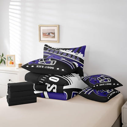Erosebridal 3D Football Helmets Kids Comforter Set King Size Sports City Bedding, Rugby Decor Football Seasonal Comforter + Flat Sheet + Fitted Sheet + 2 Pillowcases + 2 Throw Pillow Covers