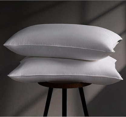 Feather Down Pillow King Size Set of 2 Pack, 100% Cotton Hotel Collection Bed Pillows for Sleeping, Down Surrounded Soft Medium Firm Pillows for Side Back Stomach Sleepers 20" x 36"
