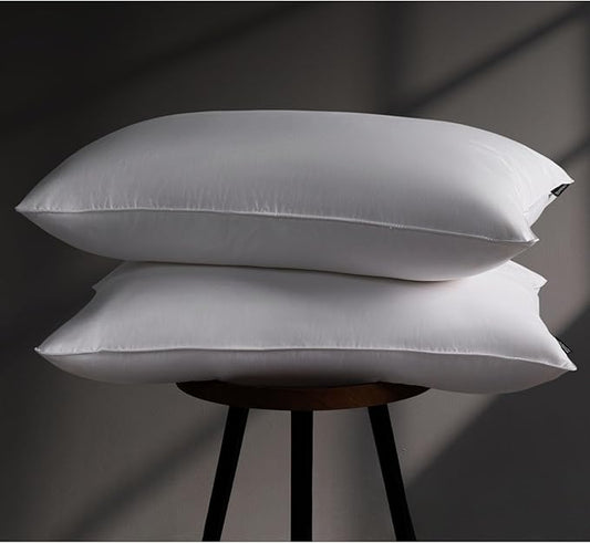 Feather Down Pillow King Size Set of 2 Pack, 100% Cotton Hotel Collection Bed Pillows for Sleeping, Down Surrounded Soft Medium Firm Pillows for Side Back Stomach Sleepers 20" x 36"