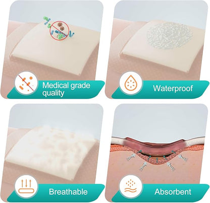 Dimora Silicone Foam Dressing with Border Adhesive 4"x4" Wound Dressing First Aid Bandage for Wound Care 10 Pack