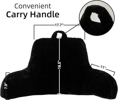 A Nice Night Faux Fur Reading Pillow Bed Wedge Large Adult Children Backrest with Arms Back Support for Sitting Up in Bed/Couch for Bedrest,Black,Large