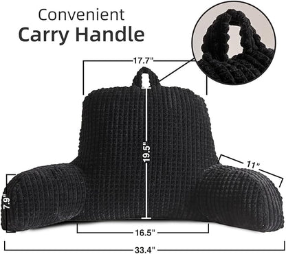 Holawakaka Adults Reading Pillow with Arms, Backrest Reading & Rest Pillows for Sitting Up in Bed, Bed Rest, Lounging, Working on Laptop,Arms Back Support Cushion for Men Women Teens, Black