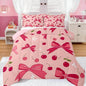 Feelyou Bow Comforter Set for Girls Boys Kids Twin Size Cheery Comforter Room Decor Cute Bedding Set Hot Pink Duvet Set
