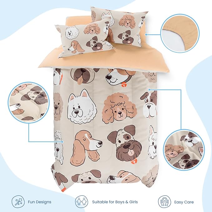 Dog Kids Bedding Set for Girls Boys, Ultra Soft Microfiber Comforter Set Twin Size 3-Pieces, Dogs Comforters Bed Sets for Kid Tween Teen Bedroom Decor