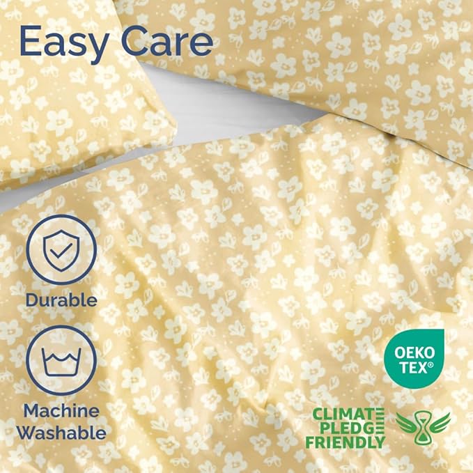 Duvet Cover Full Size Set - Extra Soft Floral Duvet Cover 80 x 90 with 2 Pillow Shams - Comfy, Cozy, Breathable Floral Bedding Set - Hotel Luxury & Fade Free w/ Zipper Closures & Ties - Yellow Meadow