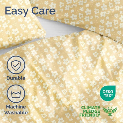 Duvet Cover Full Size Set - Extra Soft Floral Duvet Cover 80 x 90 with 2 Pillow Shams - Comfy, Cozy, Breathable Floral Bedding Set - Hotel Luxury & Fade Free w/ Zipper Closures & Ties - Yellow Meadow