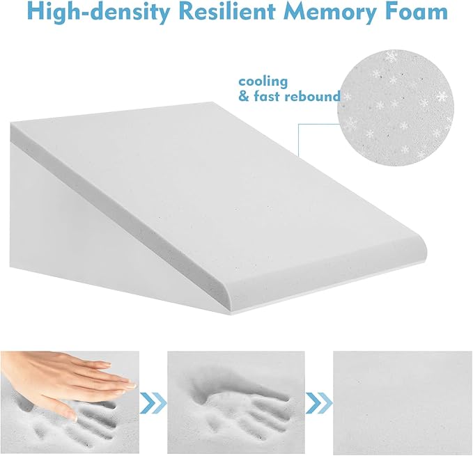 Wedge Pillow for Sleep Apnea, Bed Wedge Pillow for Headboard, Headboard Triangle Pillow Wedge for Acid Reflux, After Surgery, Snoring, Cooling Memory Foam Top, Removable Cover, 24x24x12Inch