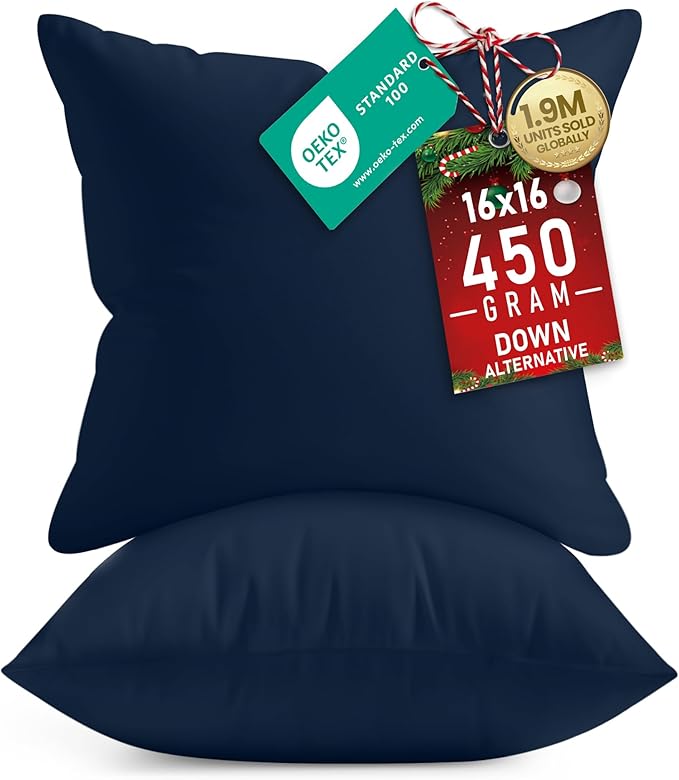 Utopia Bedding 16x16 Pillow Inserts, Set of 2, Navy – Indoor Decorative Throw Pillows for Bed, Sofa & Couch – Soft, Supportive & Fluffy Cushion Inserts