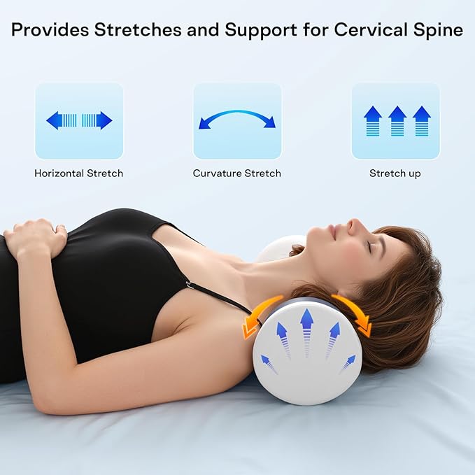 Cervical Roll Pillow - Ergonomic Design Round Neck Pillow Roll with Cooling Cover - Memory Foam Cylinder Bolster Pillows for Neck Support, Leg, Back, Yoga (Blue White)