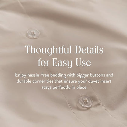 Brooklinen Luxury Sateen Duvet Cover - 100% Cotton, King/California King Size in Pebble with Extra-Long Corner Ties and Button Closure - Best King/Cali King Duvet Covers