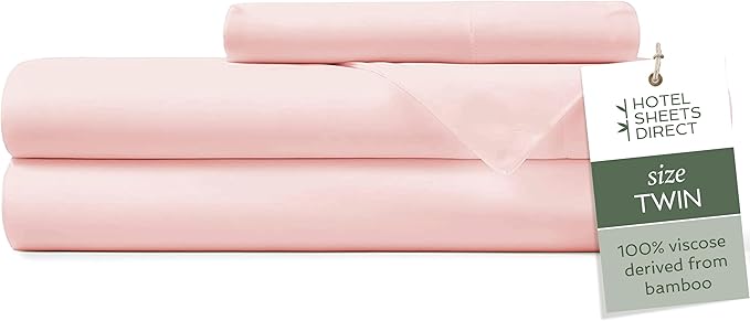 Hotel Sheets Direct 3 Piece Bed Sheet Set Twin Size, 100% Viscose Derived from Bamboo Sheets Set with 1 Pillowcase, Cooling & Breathable Luxury Bedding, Moisture-Wicking, Silky Soft Texture, Rose Pink