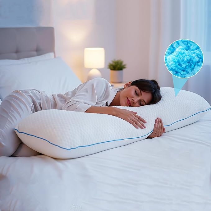 VVZ Body Pillow for Adults,Shredded Memory Foam Pillows for Side Sleeping, Pregnant Women, Luxury Cool Adjustable Firm Long Pillow for Bed, Big Large Full Body Pillow for Sleeping,20x54 Inch, White