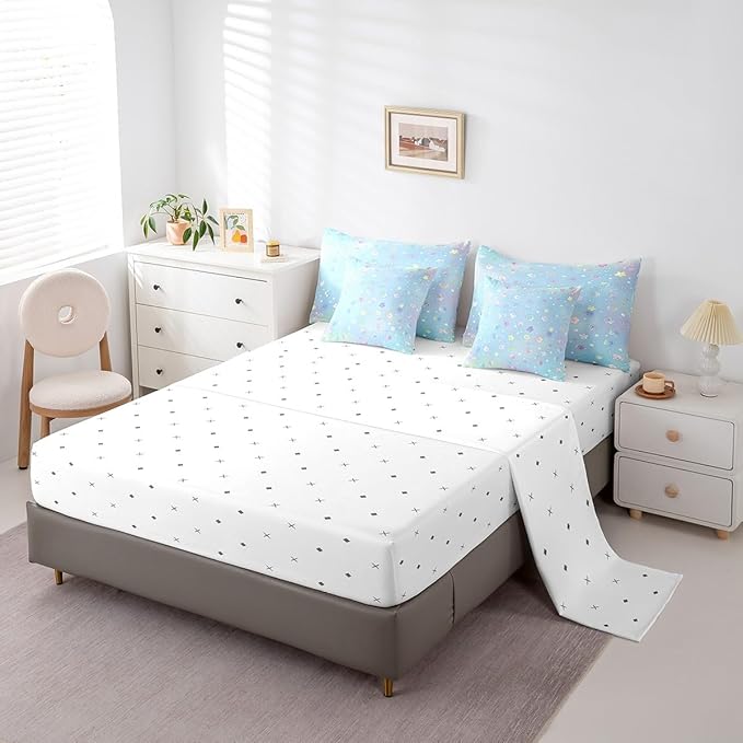 Feelyou Cute Flower 7 Piece Bedding Set Twin Size Cartoon Flower Bed in a Bag for Kids Girls Teens Toddler Rainbow Comforter Set with Sheets Cartoon Bed Set
