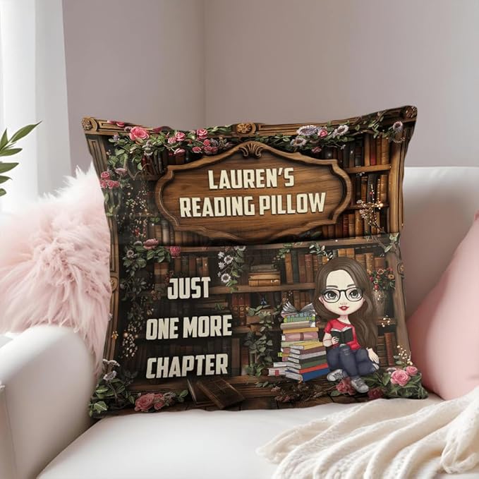 ENCYCOM Personalized Book Reading Pocket Pillow - Custom Reading Pillows with Name – Uniqua Gift for Bookworm Girls, Women Who Love Books, Perfect for Bed or Cozy Corner (Reading Pillow 02)