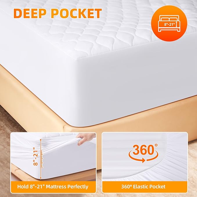Heated Mattress Pad California King, Quilted Fitted Electric Mattress Pad with 9 Heat Setting Controller, 2/4/6/10 Hours Auto Off, Soft Mattress Cover Stretches up to 21 Inches Deep, White