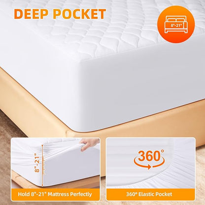 Heated Mattress Pad California King, Quilted Fitted Electric Mattress Pad with 9 Heat Setting Controller, 2/4/6/10 Hours Auto Off, Soft Mattress Cover Stretches up to 21 Inches Deep, White
