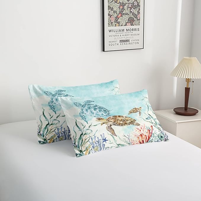 CVHOUSE Ocean Watercolor Sea Turtle Bedding Set - Kids Teens Comforter, Duvet, Quilt Set - Twin Size