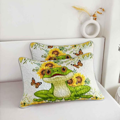 AILONEN Soft Quilt Set Twin Size,Sunflower Frog Bedspread Coverlet with 2 Pillowcases,3-Piece Yellow Green Lightweight Bed Cover
