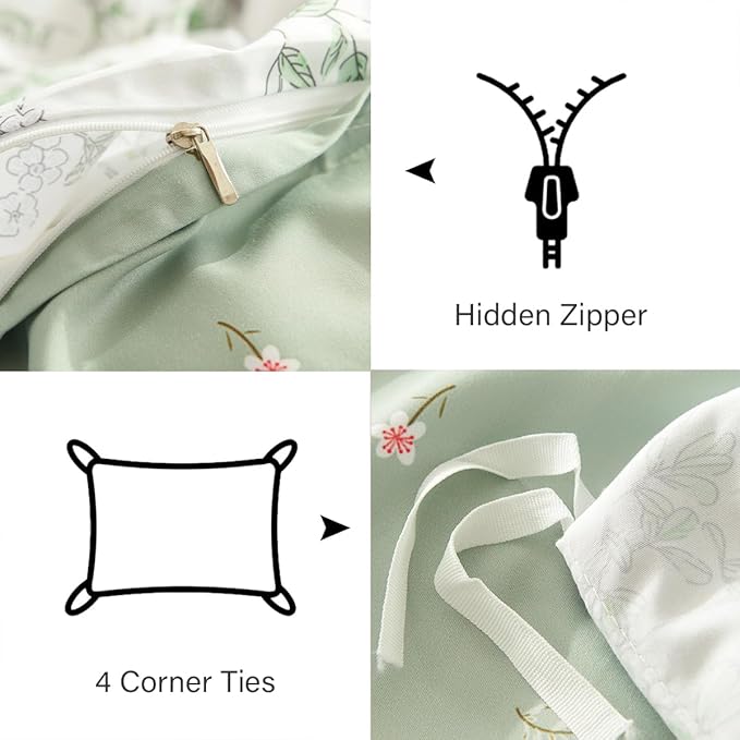 Botanical Duvet Cover Twin Sage Green Reversible Floral Bedding Set Farmhouse Leaf Bedding 2Pcs Modern Aesthetic Duvet Covers with Zipper Closure Ultra Soft Microfiber