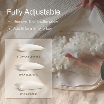Coop Home Goods Adjustable Latex Pillow Queen, Talalay Latex & Microfiber Fill, Best Pillows for Sleeping, Ergonomic, Naturally Cooling, Eco-Friendly, Medium Firm for Back, Side & Stomach Sleepers